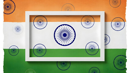 A white frame highlights the central wheel on a background of repeating national symbols and colors creating a patriotic visual
