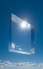 Surreal Floating Glass Mirror in Clear Blue Sky