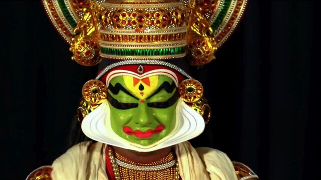Extreme closeup of kathakali dancer facial expressions