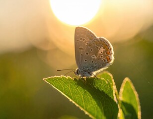 Delicate butterfly perched calmly with shimmering wings illuminated by soft surrounding light forming a gentle fragile moment on a quiet leaf