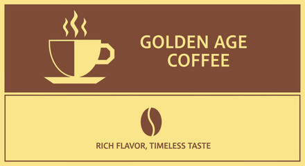 Golden Age Coffee Label: Steaming Cup Icon, Coffee Bean, Rich Flavor Text