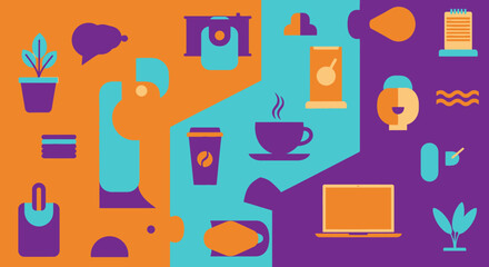 Modern Flat Icons: Office Life, Coffee Break, and Business Concepts