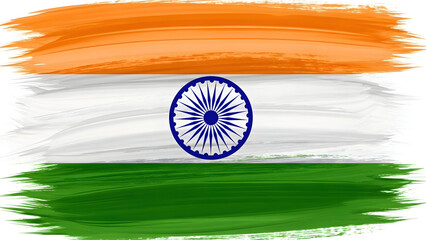 A painterly depiction of a national flag with broad strokes of orange white and green across the canvas featuring a blue wheel at its center