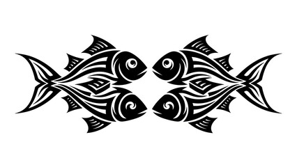Fototapeta premium Tribal Fish Tattoo Design, Black and White, Symmetry, Aquatic Symbol