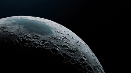 Lunar surface with shadows creates dramatic view for planetary science exploration and study in space research