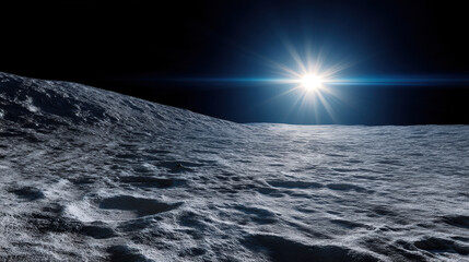 Lunar surface with shadows for planetary science shows bright star shining over cratered terrain