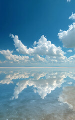 Blue Sky Fluffy Clouds Salt Flat Mirror Reflection Vertical