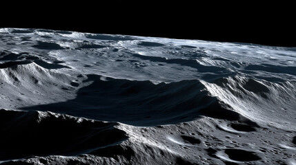 Lunar surface with shadows creating depth for planetary science exploration and study of celestial terrain features