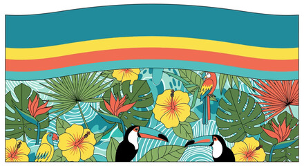 Tropical Paradise: Toucans, Macaws, and Exotic Flowers in Vibrant Jungle