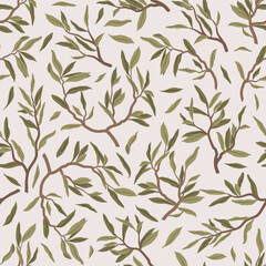 Obraz premium Seamless vector pattern with olive tree leaves and branches.