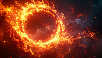 Obraz premium 炎の渦が描く円環状エネルギー・高温の炎の抽象背景