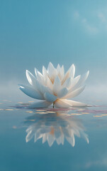 White Lotus Flower Perfect Reflection Serene Blue Water
