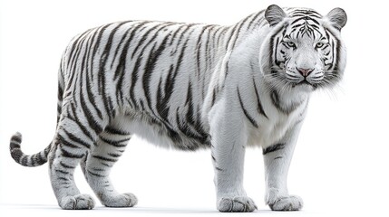 Majestic white tiger standing proudly against a clean white background