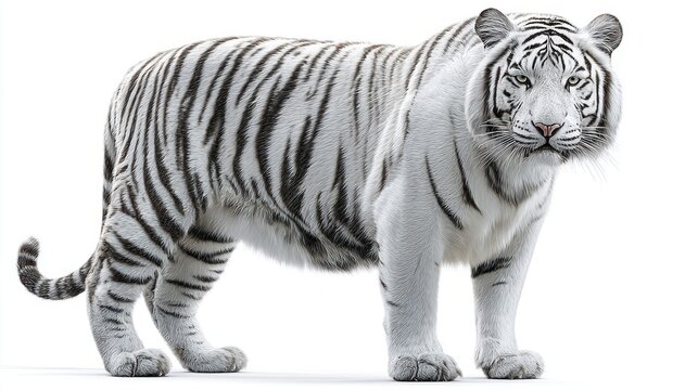 Majestic white tiger standing proudly against a clean white background