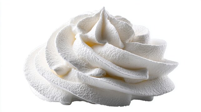 Close-up of a swirl of fresh whipped cream on a white background