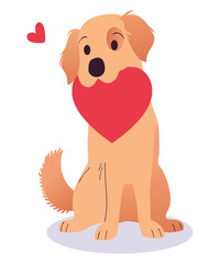 cute Labrador with a red heart-shaped card. St. Valentine's Day. vector
