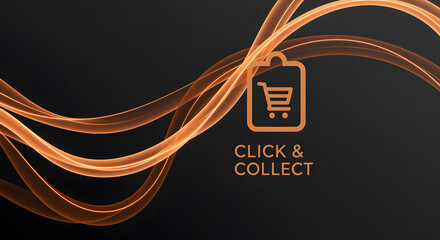 Orange glowing waves with shopping cart icon and text