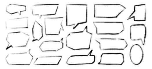 Obraz premium Collection of halftone speech bubbles and text boxes in retro pop art style. Design elements with dotted edges.