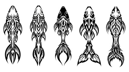 Tribal Fish Tattoo Designs - Set of Five Ornamental Aquatic Creatures
