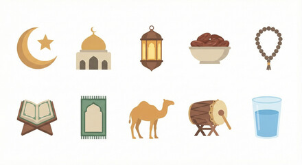 Ramadan and Islamic Religious Vector Icon Set