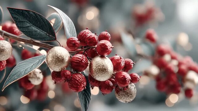 Christmas Festive Celebration Decorations of Red and Gold Berries