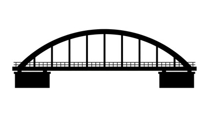 Obraz premium A black and white silhouette illustration of a steel arch bridge against a white background