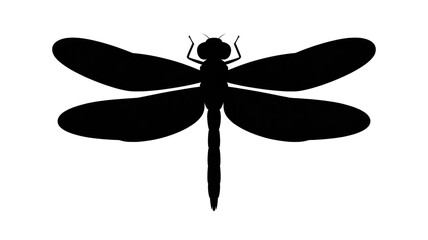 A black silhouette of a dragonfly against a white background.
