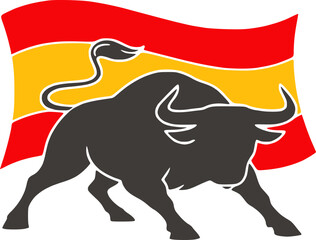 Black Bull with Spain Flag National Symbol