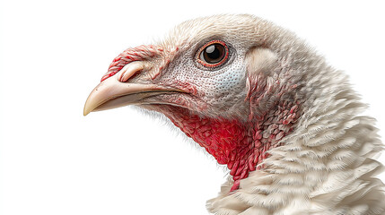 Macro Close Up of a White Turkey Head and Wattle on White Background