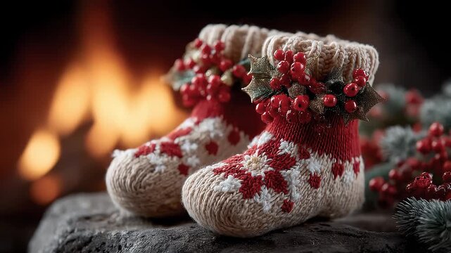 Cozy Christmas Stockings by the Fireplace Convey Holiday Warmth