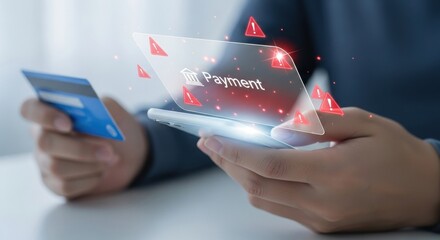 A security warning appears on a smartphone screen during an online credit card payment