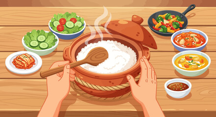 Family Meal with Traditional Dishes