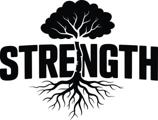Strength symbol with tree roots and branches