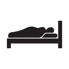 A simple black silhouette of a person sleeping peacefully in a bed