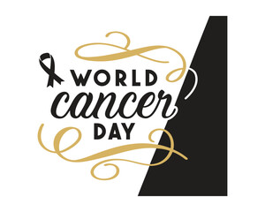 World Cancer Day Black and Gold Stylish Typography Poster