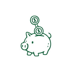 Obraz premium Stylized green outline of a piggy bank with two coins stacked above it