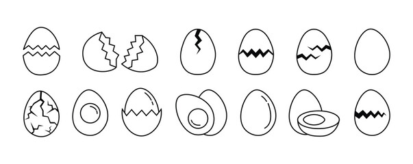 Egg Icon Set with Broken, Cracked and Sliced Eggs for Easter and Allergen Free Label Vector