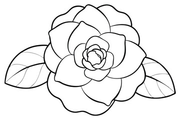 camellia silhouette line art vector illustration with a white background