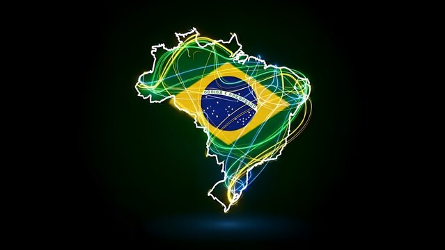 Glowing Digital Map of Brazil with Neon Light Trails
