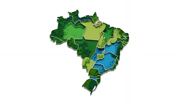 Colorful 3D Map of Brazil with Geographic Regions