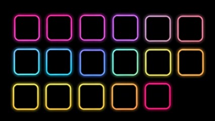 Seamless looping animation of neon square frames with various colors