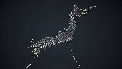 Digital network map of Japan with futuristic connections