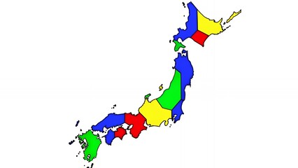 Colorful vector map of Japan with distinct regional divisions
