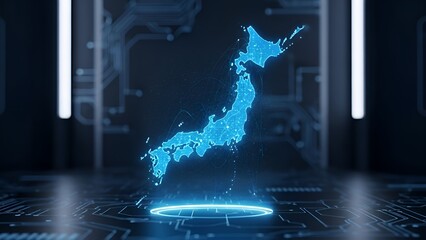 Futuristic digital hologram of Japan map with technology interface