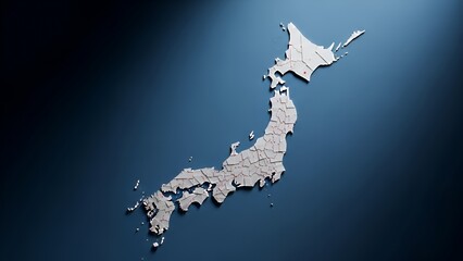 3D Map of Japan with Highlighted Prefectures on Blue Background