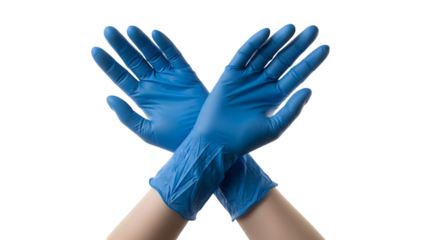 Blue medical gloves isolated on transparent background