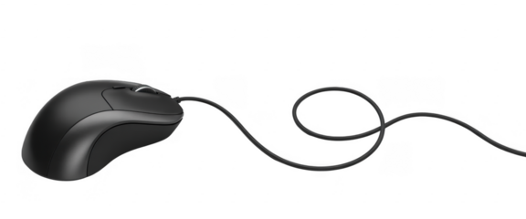 Black computer mouse with cord black mouse corded mouse isolated on a transparent background