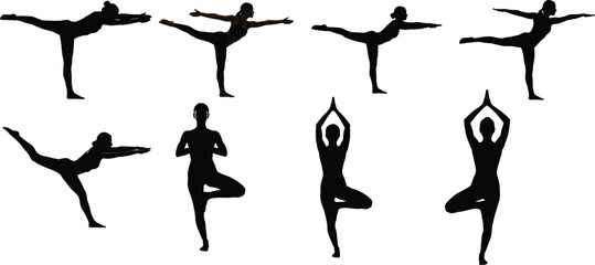 Yoga poses silhouettes for fitness and wellness