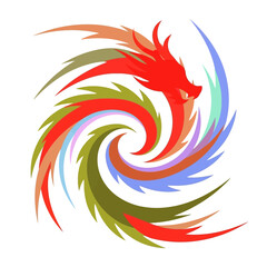 Obraz premium Vibrant fantasy artwork featuring a majestic red dragon's head intertwined with a dynamic, multicolored spiral pattern, capturing an essence of ancient magic and powerful energy