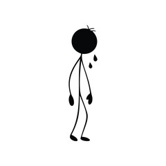Sad stick figure silhouette vector flat illustration design.